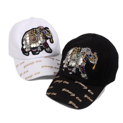 China New Ethnic JOINT JOINT Sports Hats Hand-Embroidered Elephant Custom Sequined Baseball Caps Pearl Golf Pattern Running Hat for sale