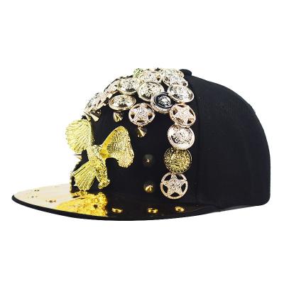 China Hot Selling COMMON Eagle Diamond Brim Baseball Hat Heavy Metal Snapback Hat Amazon Rivet Hip Hop Skull Colorful Hot COMMON Flat Men for sale