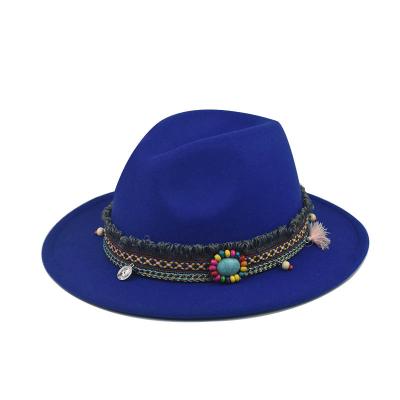 China COMMON JOINT Accessories Logo Wide Brim Decorated Felt Custom Made High Quality Panama Fedora Hats Women for sale