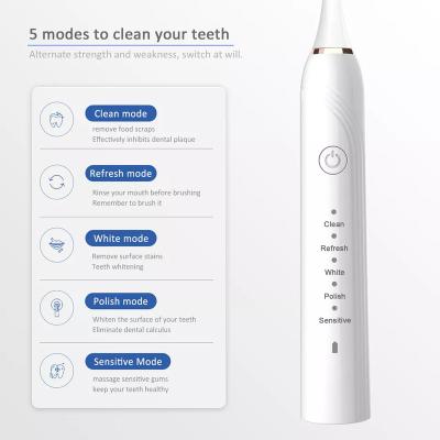 China Wholesale Food Grade ABS+PC Rechargeable Toothbrushes 5 Modes Kids Intelligent Sonic Electric Toothbrush With 2 Brush Head for sale