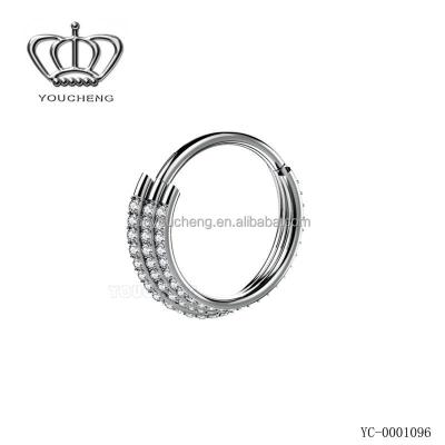 China ASTM F136 Cute Titanium Triple Stacked Segment Ring Set CZ Hinged Septum Clicker for sale