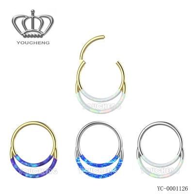 China Cute 316L Surgical Steel Opal Hinged Segment Ring Septum Clicker for sale