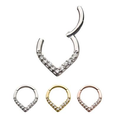 China 316L Stainless Steel Cute Fork CZ Segment V-Ring for sale