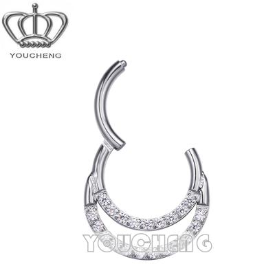 China FASHIONABLE 316L Surgical Steel with Double Front Full CZ Hinged Segment Ring for sale