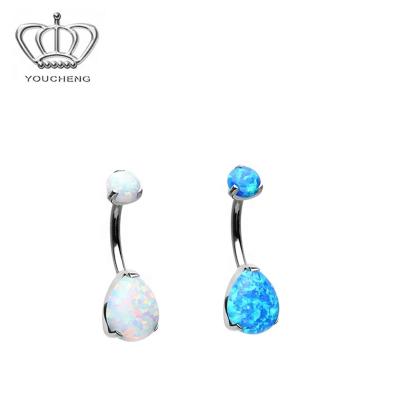 China FASHIONABLE ASTM F136 Implant Grade Titanium Internally Threaded Teardrop Opal Prong Belly Button Ring for sale