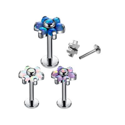 China ASTM F136 Titanium Titanium Internally Threaded Opal Flower Labret Monroe Lip Tragus Piercing for sale