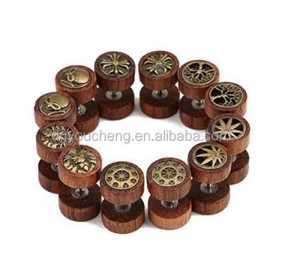 China Popular Charisma Wooden Fake Gauges Ear Plugs Cheater Plugs Earrings Men for sale