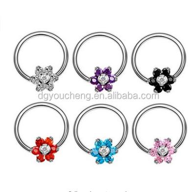 China Popular Septum Clicker CZ Gem Flower Captive Bead Ring BCR CBR Body Piercing Jewelry for sale