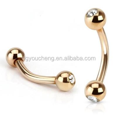 China Stainless Steel Rose Gold Plated Double Gems Jeweled Body Jewelry Eyebrow Piercing Ring for sale