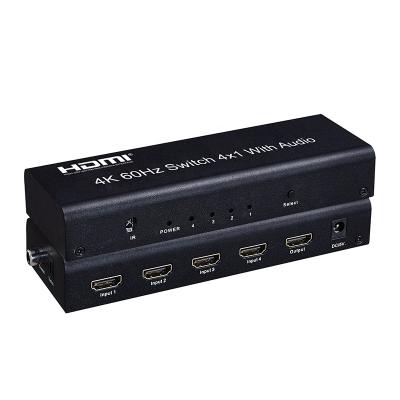 China ABS 4 To 1 HDMI 2.0 Switcher With 4x1 Audio 4 Input 1 Left Output HDMI 4K 60Hz 4 Switcher Box With Remote Control for sale