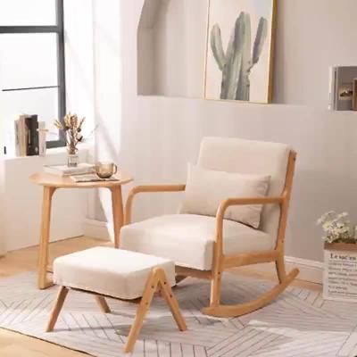 China BMS Foldable Custom Solid Wood Rocking Chair Home Living Room Balcony Sofa Cushion Rocking Chair Leisure Chair for sale