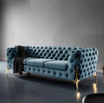 China Factory Sale Removable Hot Sale Velvet Sofa Italian Luxury Cover Furniture Set Classic Chesterfield Velvet Living Room Sofas for sale