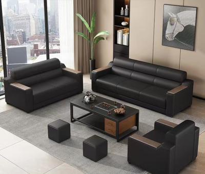 China BMS Design Commercial Grade Furniture Black Leather Office Sofa Set Modular Modern Office Lounge Office Sofa Modular Modern Waiting Public Area for sale