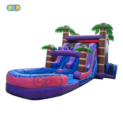 China 0.55mm Plato PVC Tarpaulin Wet Or Dry Combo Cheap Commercial Jump Bouncer Jumper Moon Castle Bounce House With Double Slide And Water Big Pool for sale