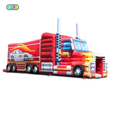 China 0.55mm PVC Tarpaulin Large Inflatable Outdoor Funny Fire Truck Funny Bouncer Obstacle Course Jump Digger Bounce Houses for sale