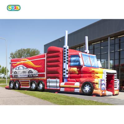 China 0.55mm PVC Tarpaulin Large Inflatable Outdoor Funny Fire Truck Funny Bouncer Obstacle Course Jump Digger Bounce Houses for sale