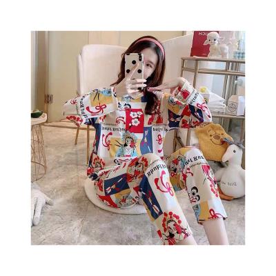 China Breathable Cute Female Cartoon Pajamas Long Sleeve Pajamas Loose Sleepwear for sale