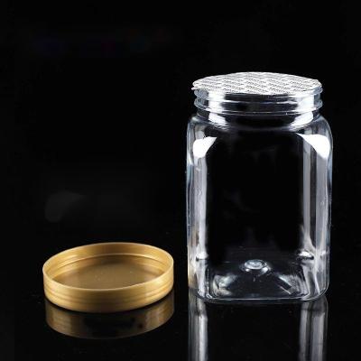 China Recyclable Squar Spice Pet Airtight Jar Square Plastic Jars With Golden Caps And PP Seal for sale