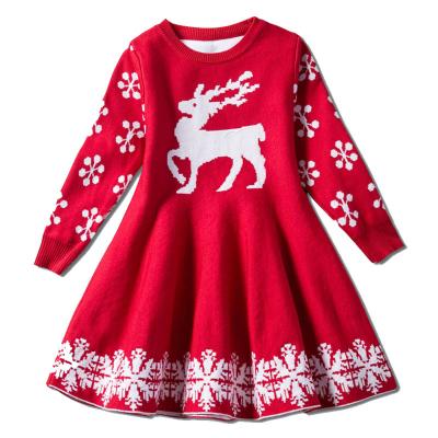 China Breathable Kids Sweater Dresses For Girls Princess Dress Kids Christmas Costume Long Sleeve Deer Snowflake Dress New Year Clothes for sale