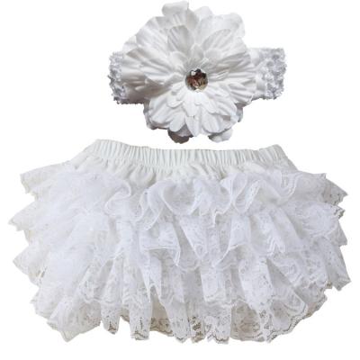 China New Breathable Cute Baby Bloomers Diaper Cover Headband Set Newborn Ruffle Panties Lace Up Infant Shorts for sale