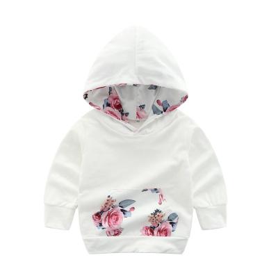 China Breathable Toddler Baby Clothes Pocket Hoodie Girls Kangaroo Flowers Long Sleeve White Floral Print Hooded Sweatshirt Hoodies for sale