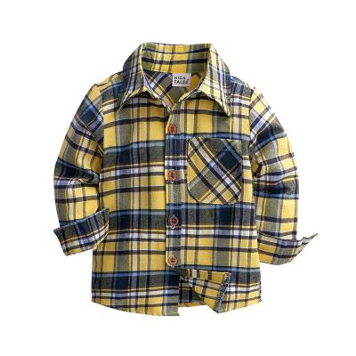 China 2018 Yellow Cotton Plaid Kids Long Sleeve Breathable Collar Turn-down Head 2-7 Years Old Kids Boys Shirts for sale