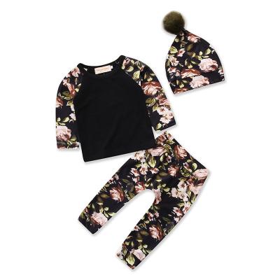 China 2019 Spring Breathable Infant Clothes Babies Clothing Set T-shirt+Pants+Floral Hat 3Pcs Set Newborn Baby Clothes Outfits Sets for sale