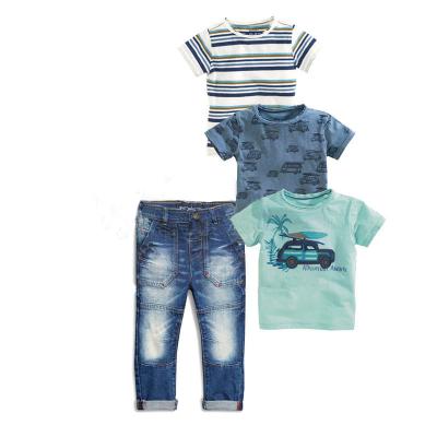 China New Fashion Casual 4PCS 2-7Y Kids Clothes Boys Summer Set Print T-shirt Jeans Pants Clothing Set Boy Summer Clothes Set for sale