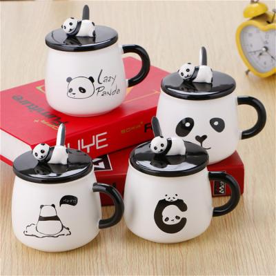 China Factory Viable Supplier China Made New Panda Cup Handgrip Ceramic Mug Coffee Mug Black White With Lid for sale