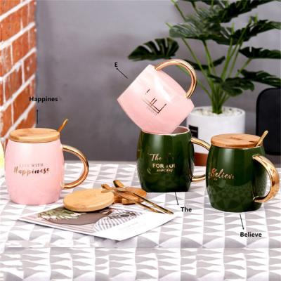 China New Fashion Design Pink Sustainable High Quality Ceramic Mug Green Ceramic Coffee Mug With Spoon for sale