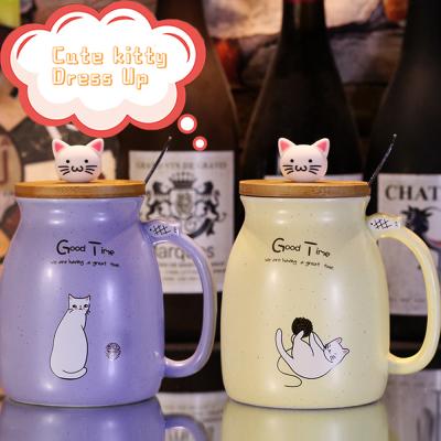 China Viable mug with cute cartoon cat Korean version of water cup spoon cover of coffee girl couples breakfast cup office pair for sale