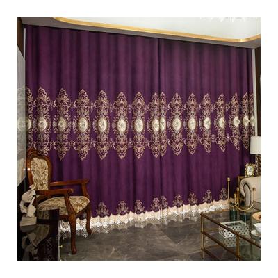 China Luxury Purple Blackout Turkey Blackout Curtain Lace Fabric Soft Three Dimensional Embroidery Rolls Tulle Fabric For Curtains for sale