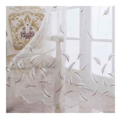 China 100% Sheer Breathable Embroidered Polyester Voile Fabric Curtains Art Deco Embroidery White Color Tulle Organza Curtain Fabric for sale