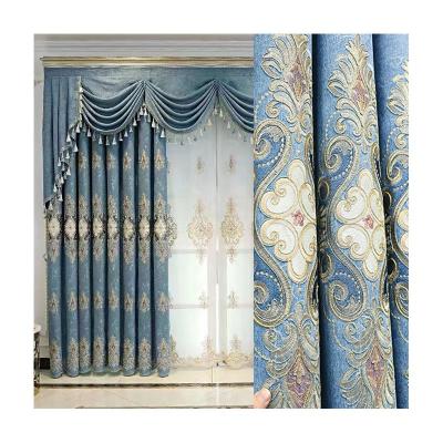 China Factory Supply Blackout Embroidery European Blackout Chenille Curtain Ready Made Hollow Fabrics For Bedroom And Living Room for sale