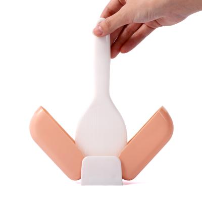 China Disposable Plastic Automatic Rice Spoon Holder Set Comic Scoop And Rice Holder With Cover Automatic Close Kitchen Utensils for sale