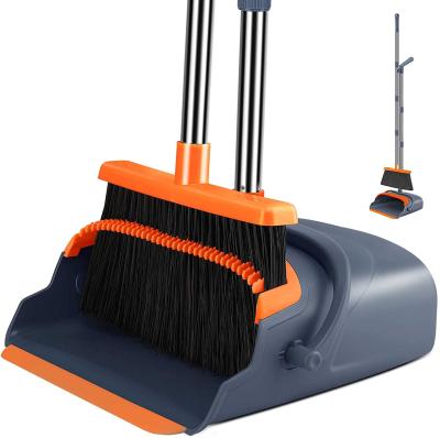 China Sweep 90 Cut Stiff 2021 Upgrade Broom & Dustpan Set, Large Size & Stiff Broom Dust Pans With 55.9 Inch Long Handle, Straight Dustpan Broom Set dust for sale