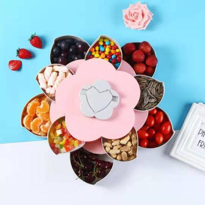 China Rotating Type Creative Fruit Tray Dried Fruit Box Snack Box Steamable Double-Layer Fruit Tray Divided Flower Box for sale