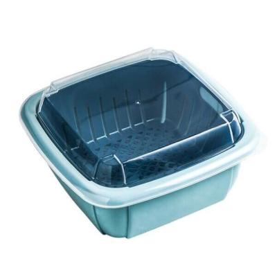 China Sustainable square drain basket with double-layer multifunctional fresh-keeping kitchen sink, plastic storage basket, vegetable basket for sale