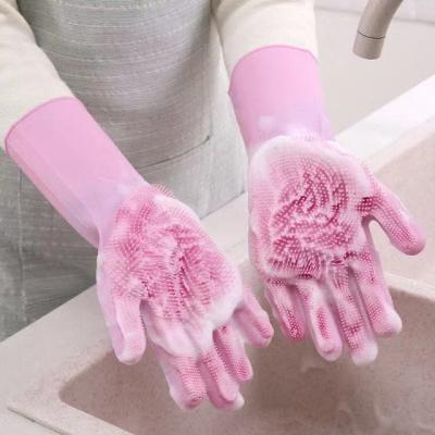 China Household Work Gloves Durable Silicone Dishwashing Clothes Kitchen Dish Cleaning Waterproof Rubbing Gloves for sale