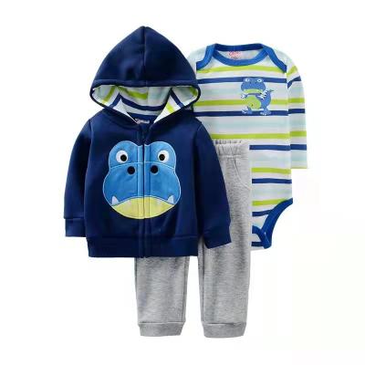 China Breathable New Design Newborn Baby Clothes Cute Cartoon Thick Baby 3pcs Clothing Set for sale