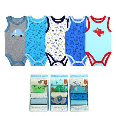 China New Arrivals 5 Piece Sleeveless Baby Cotton Bodysuits Pack Fancy Embroidered Jumpsuit For Baby for sale