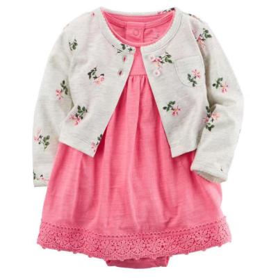 China Guangzhou New Arrivals Breathable Baby 2 Piece Set 100% Cotton Fancy Printed 9 Months Baby Girls Dress for sale