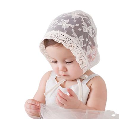 China Best Character Quality Baby Supplies Infant Princess Hat Eyelets Lace Hood Sun Protection Cap Breathable Baptism Hat for sale