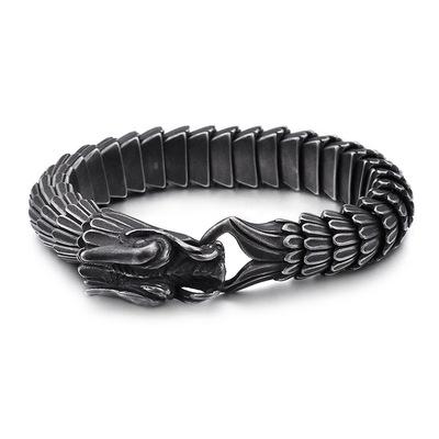 China Customized Men Environmentally Friendly Dragon Titanium Steel Statement Bracelet Cuff Scale Pattern Keel Hip Hop Zodiac Stainless Steel Bracelet for sale