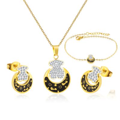 China Hiphop Fashion Half Zircon Stone Diamond And Gold Half Around Pendant Earrings Jewelry Set for sale