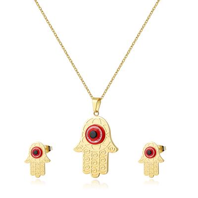 China Commission Pendant Necklace Casual / Sporty Stainless Steel Palm Sticked With Red Opal Necklace Sets for sale