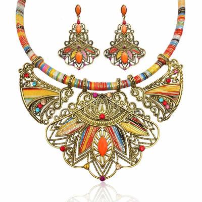 China Casual/Sporty Style Bohemian Ethnic Necklace Earrings Pendant Jewelry Mix Stones For Women Sets for sale