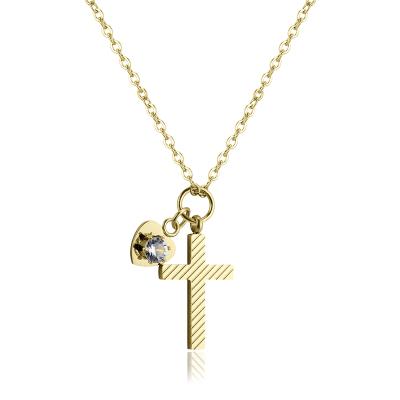 China New Fashion Stainless Steel Environmental Friendly Cruciform With Diamond Heart Pendant For Party Gift for sale