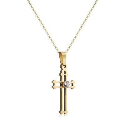 China Environmental Friendly Stainless Steel Simple Cross Necklace Men Women Yellow Gold Pendant Cross With Zircon Pendant for sale