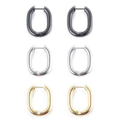 China Popular High Quality Fashion Chunky Small U Stainless Steel Circle Earring Gold French Oval Jewelry for sale